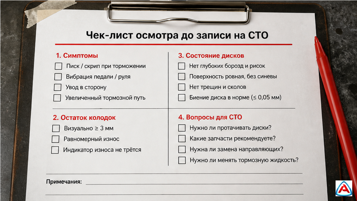Чек-лист осмотра тормозов до записи на СТО