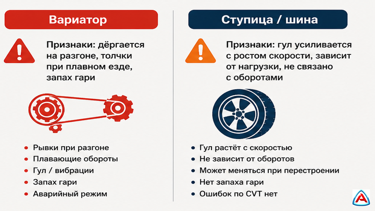 Схема: гул вариатора Nissan или ступица и шины