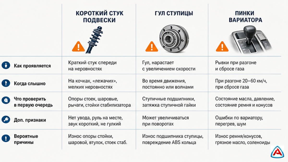 Схема: стук подвески Nissan или ступица и вариатор