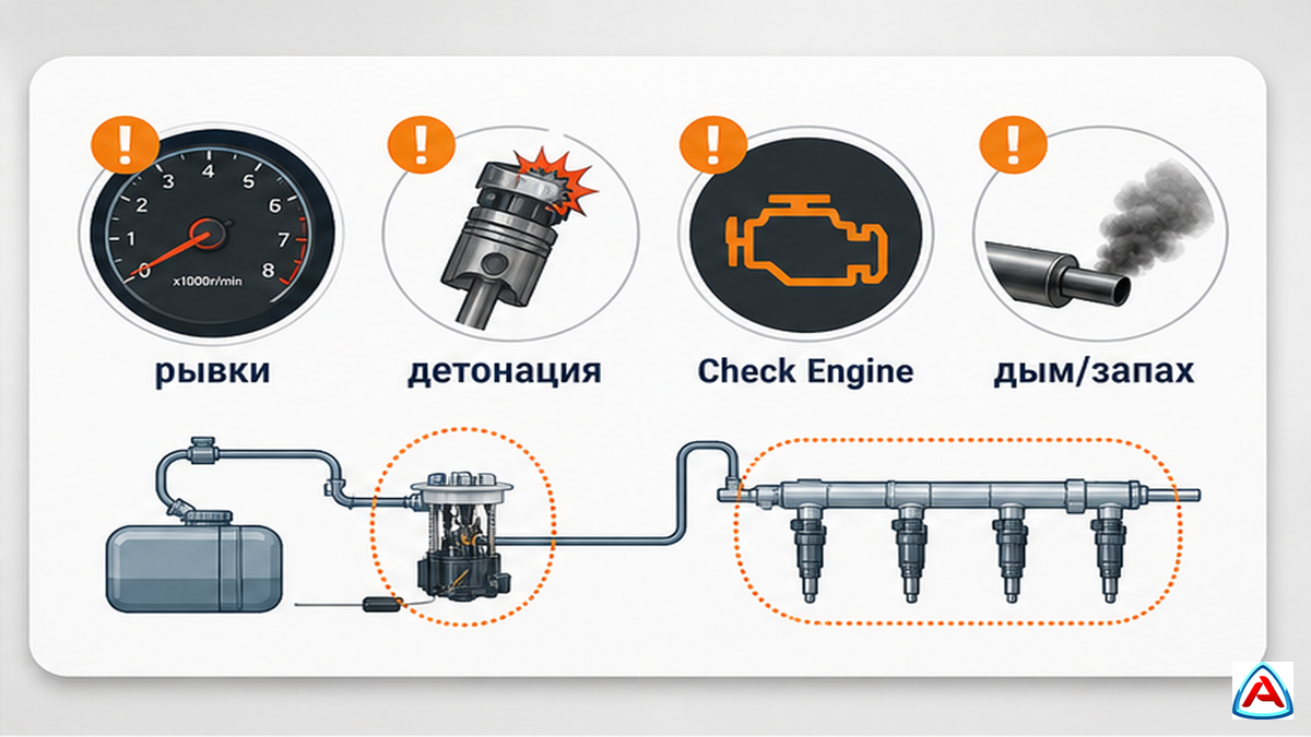 Инфографика симптомов плохого бензина Mazda сразу после АЗС